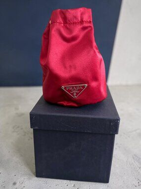 PRADA Red Satin Tessuto Drawstring Mini Bag w/ Box